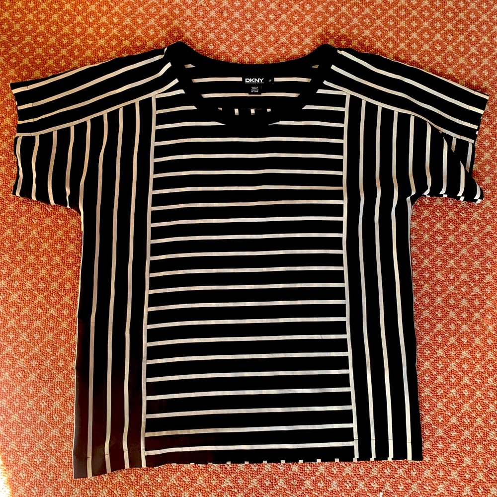 DKNY Silk black and white striped blouse